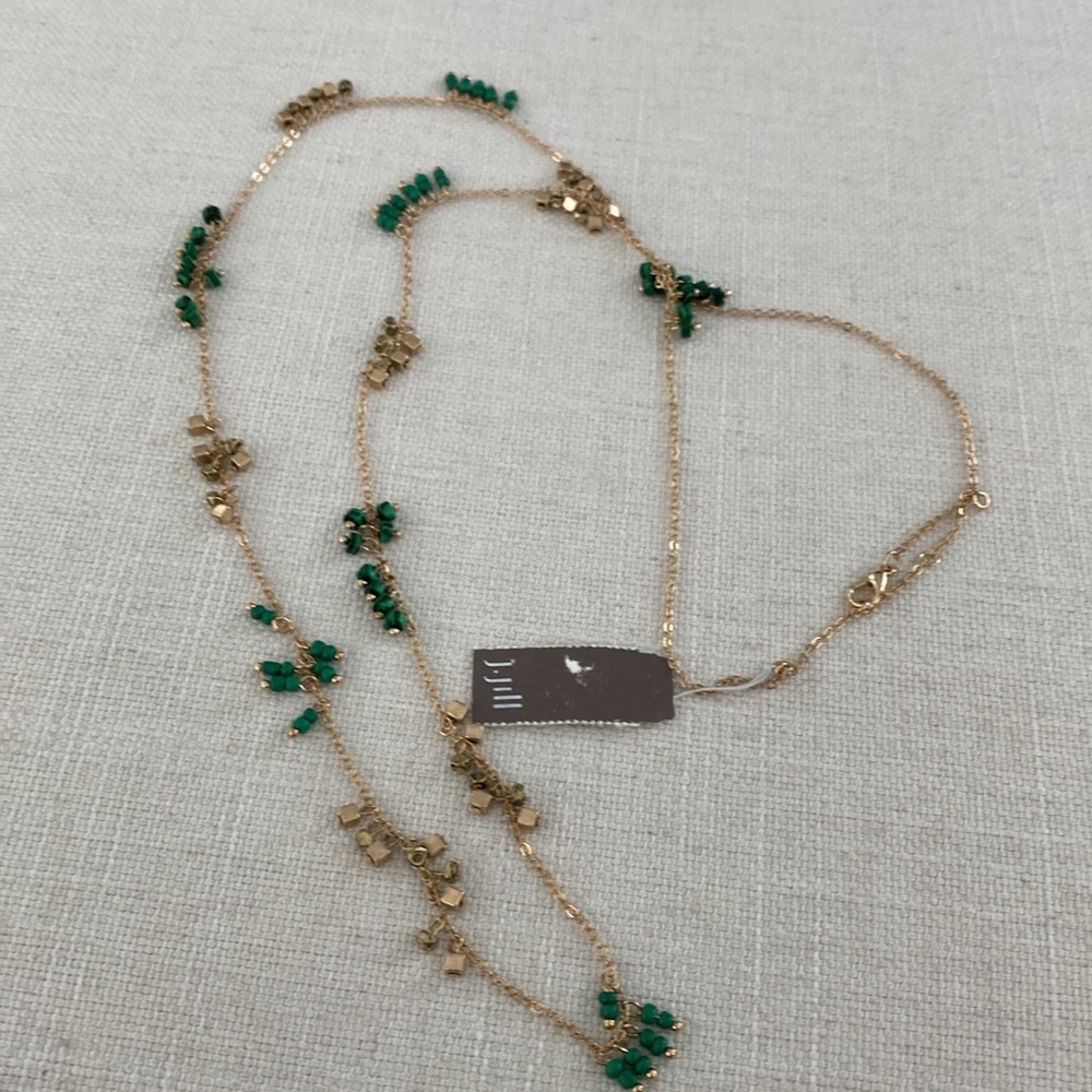J Jill Long Gold tone And Green necklace. Measures 40-43 inches long NEW